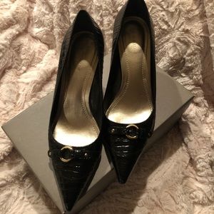 Ann Taylor Black Printed Leather High Heel Pumps